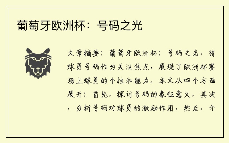葡萄牙欧洲杯：号码之光