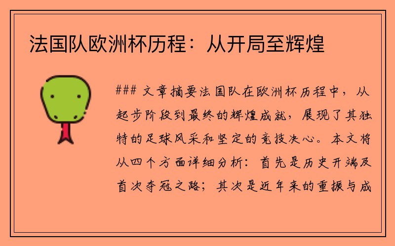 法国队欧洲杯历程：从开局至辉煌