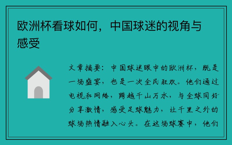 欧洲杯看球如何，中国球迷的视角与感受