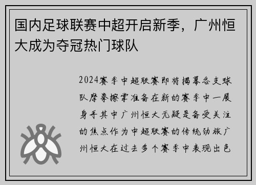 国内足球联赛中超开启新季，广州恒大成为夺冠热门球队